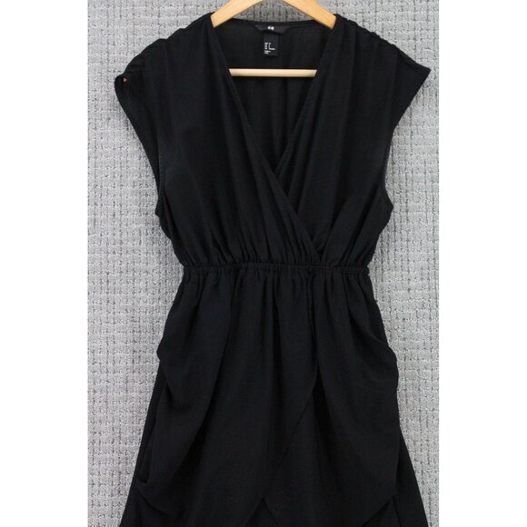 H&M Wrap Dress Womens Size 4 Black Solid Casual Sleeveless Pull On V Neck - Picture 2 of 7